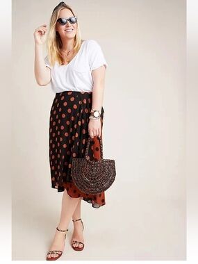 MAEVE Anthropologie Polka Dot Oksana Wrapped Midi Skirt L EUC